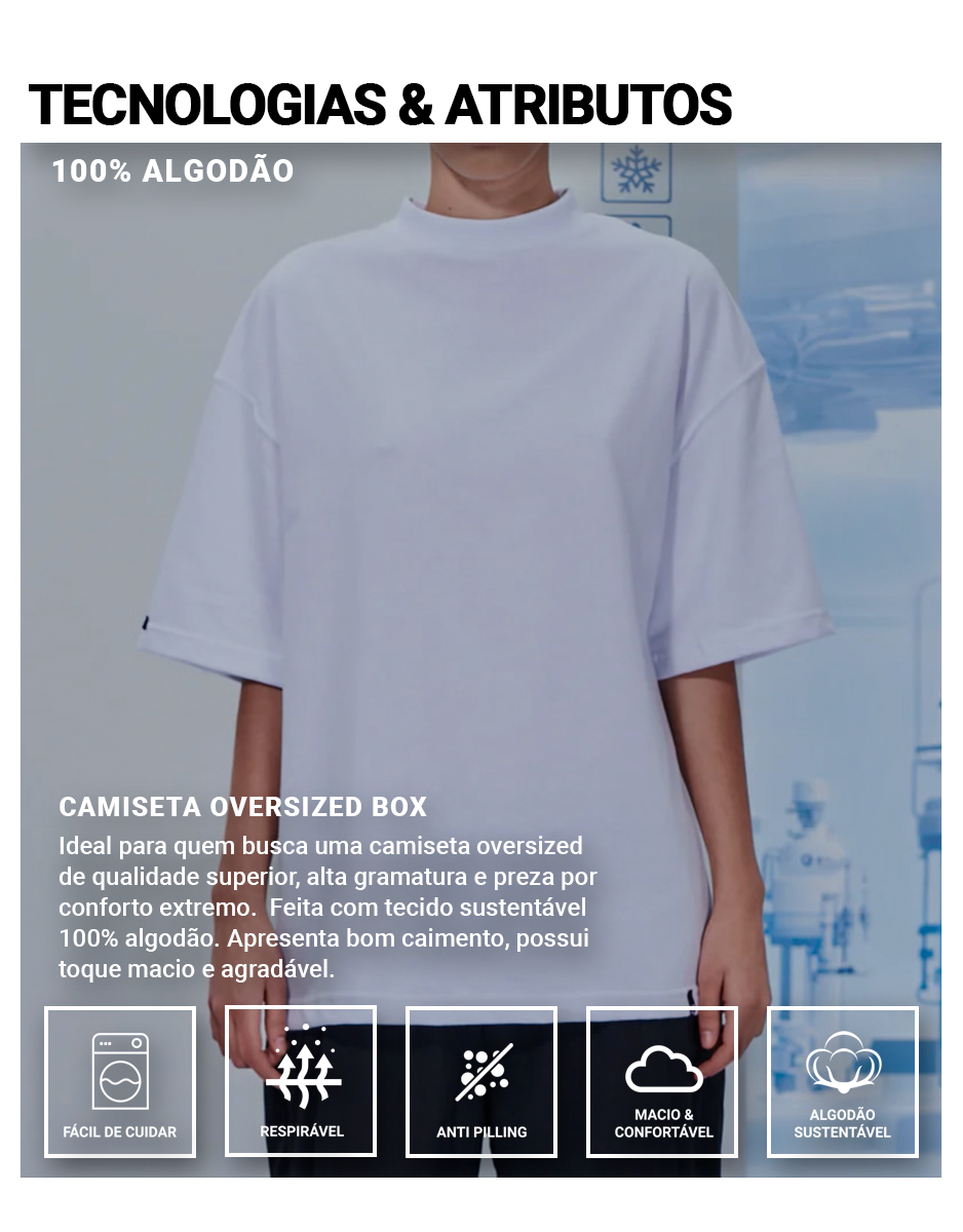Camiseta Oversized Box Branca Lisa Kace Informações
