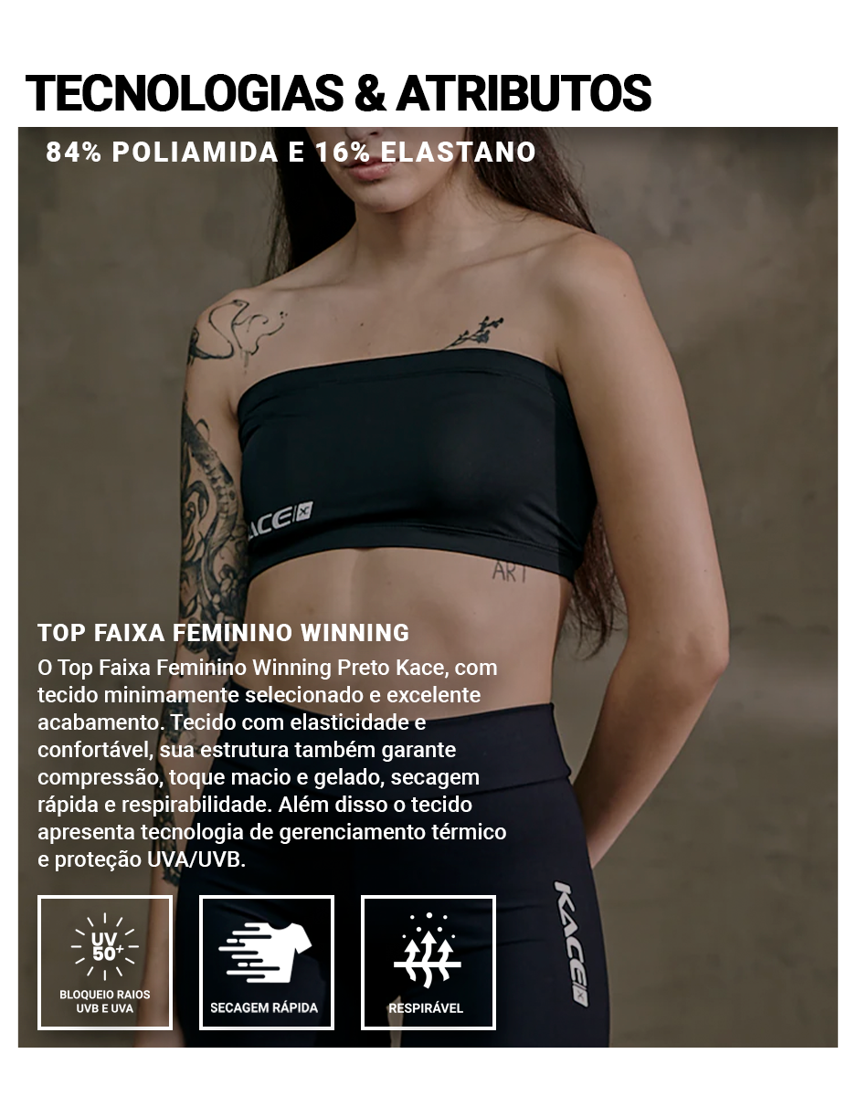 Top Faixa Feminino Winning Preto Kace Informações
