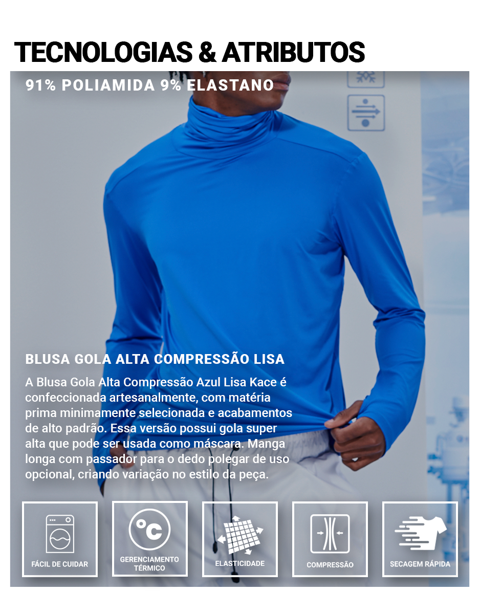 Blusa Gola Alta Compressao Azul Lisa Kace Informações