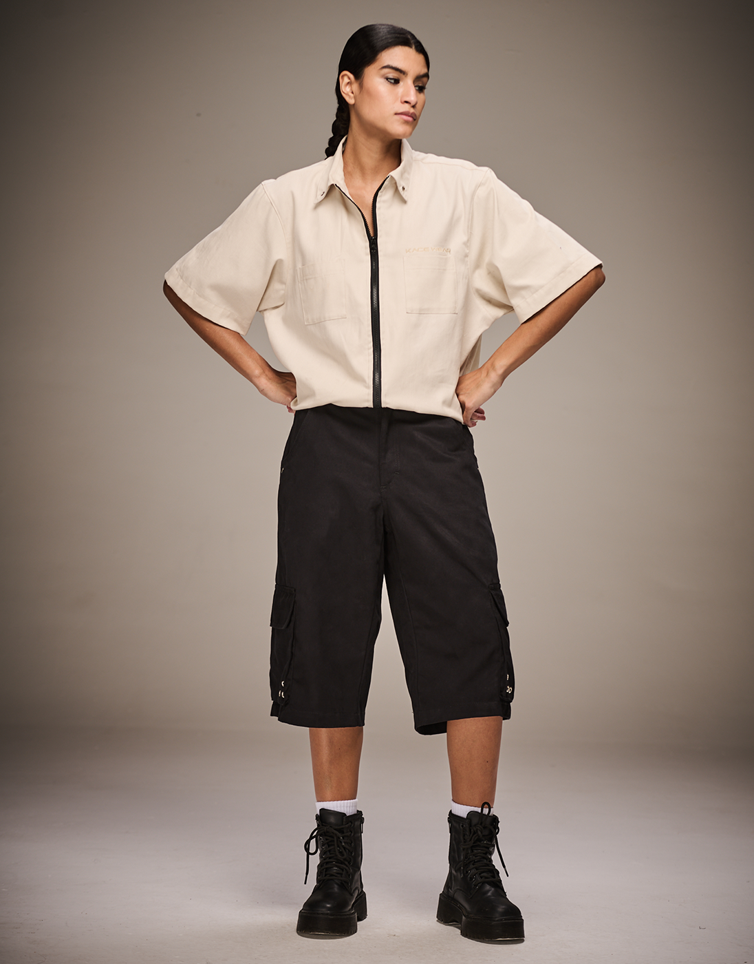 Camisa de Zíper Boxy Rework Creme