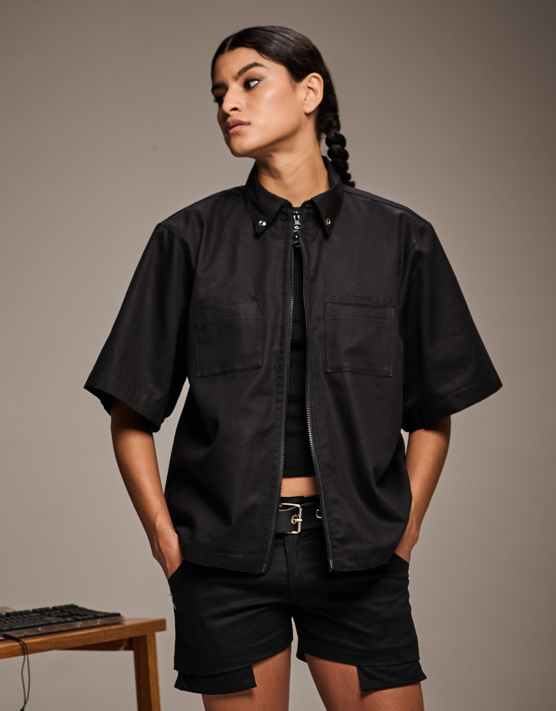 Camisa de Zíper Boxy Rework Preta