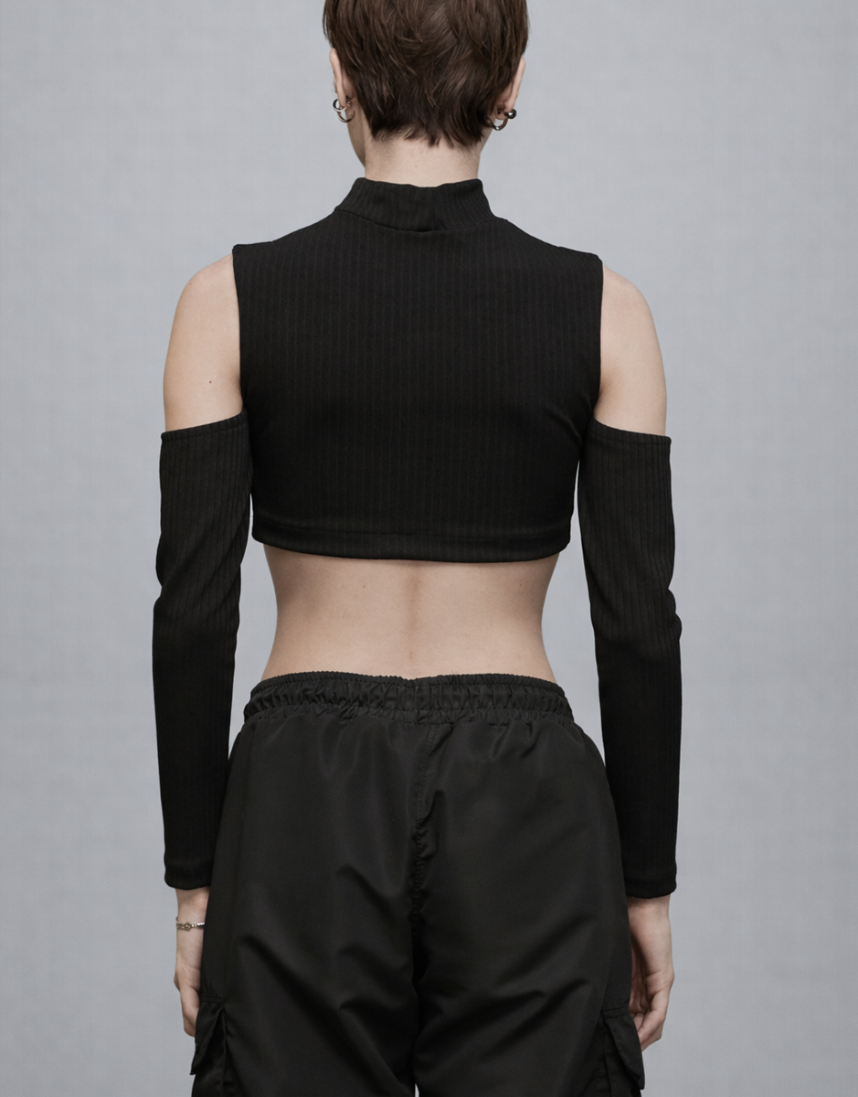 Top Canelado Manga Longa Preto