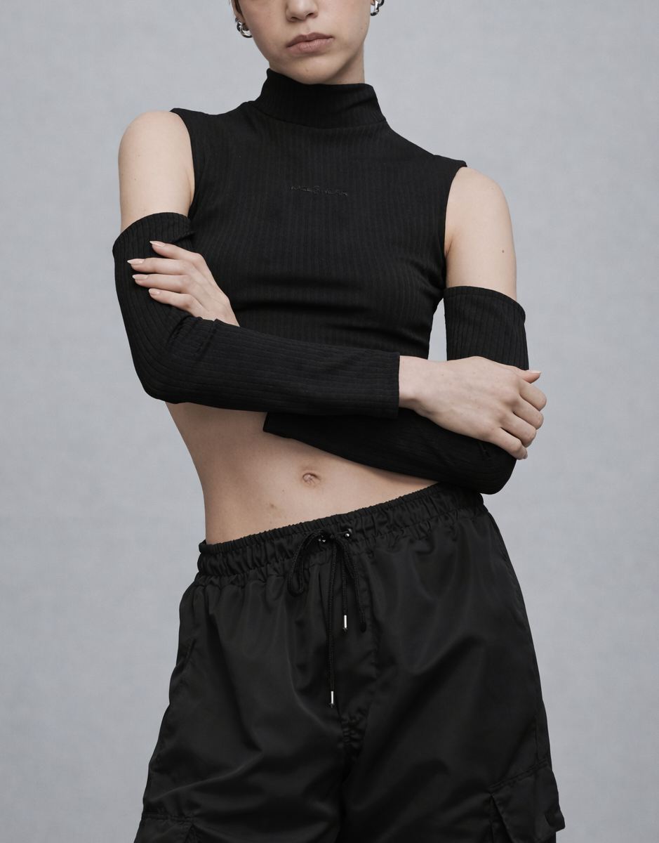 Top Canelado Manga Longa Preto